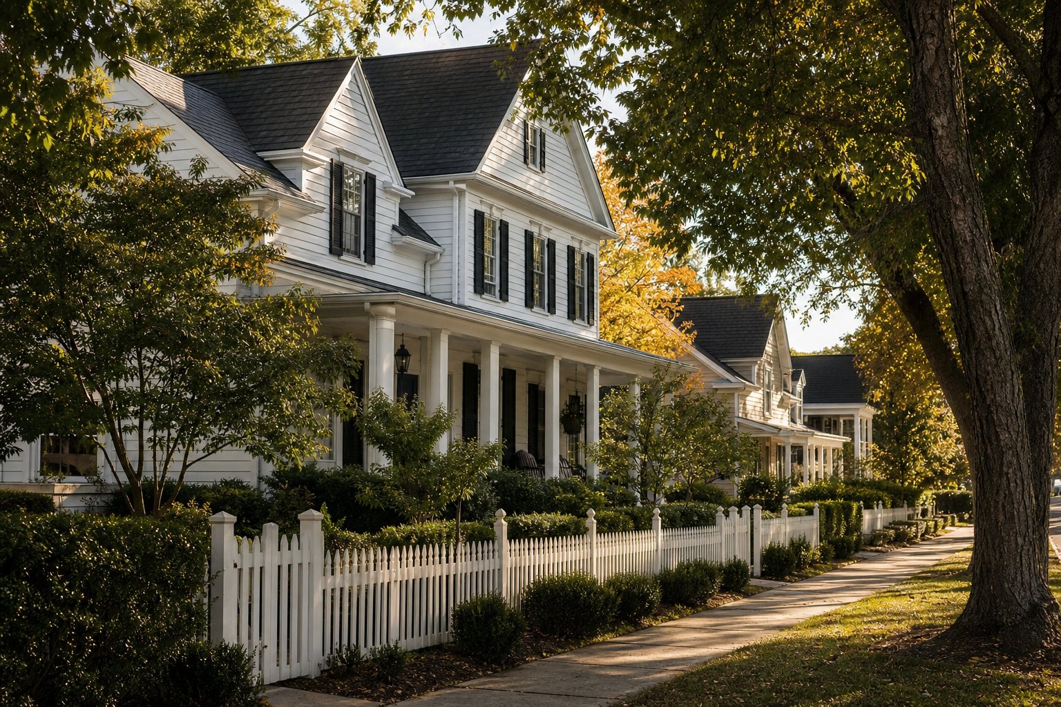 A tree lined residential street in Waxhaw, North Carolina, illustrative